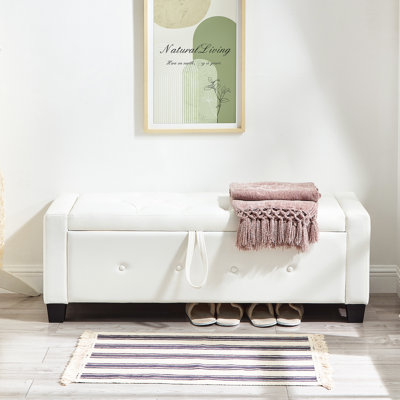 Blanc, 48 po, rembourré, banc de rangement, unité en similicuir, chambre à coucher, salon, couloir, simple à assembler, essuyer la surface avec banc blanc de 48 po idéal pour l'installation et l'essuyage du revêtement