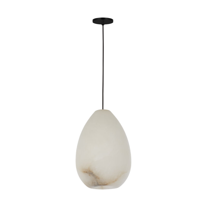 Sean Lavin Alina 1-light LED Pendant in Polished Nickel with Alabaster shade, Yes, Black, 13.3" H x 4.8" W