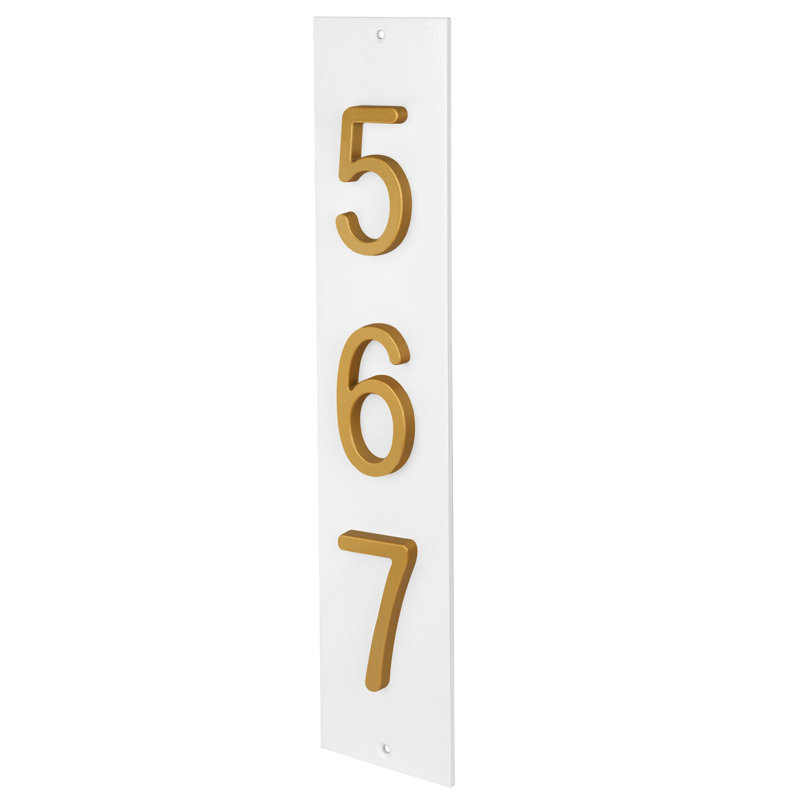 Plaque d'adresse verticale en aluminium à 3 tiroirs Royal Shade, Blanc, Doré, Oui