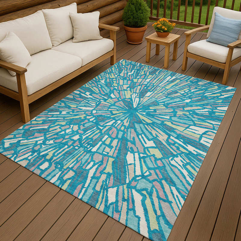 Machine Washable Indoor/Outdoor Chantille ACN2514 Modern Rug, Teal, Rectangle 8' x 10'