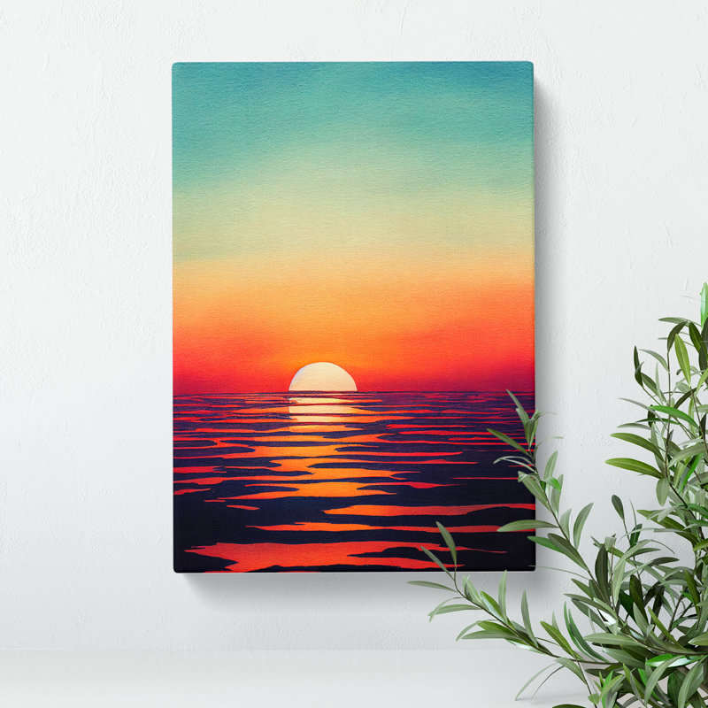 Ocean Sunset In Watercolour No.6 - Wrapped Canvas, 50cm H x 35cm W x 3cm D