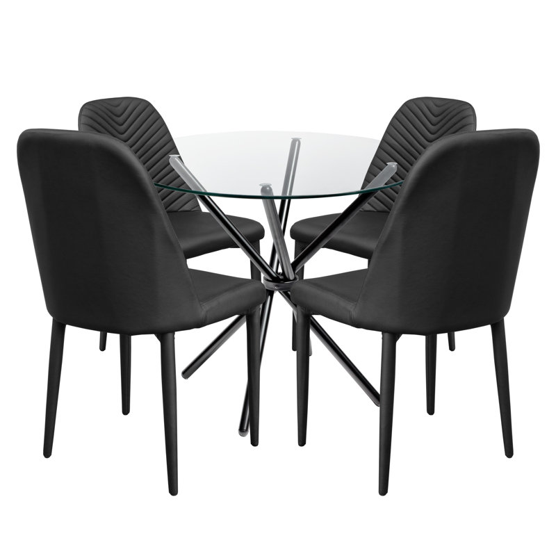 4 - Person Dining Table Set, Black, Black