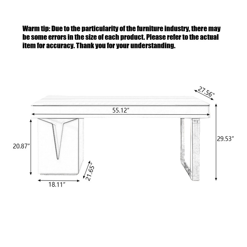 Bureau en pierre frittée Minimalist Modern, H 29,53 po x l 55,12 po x P 27,56 po