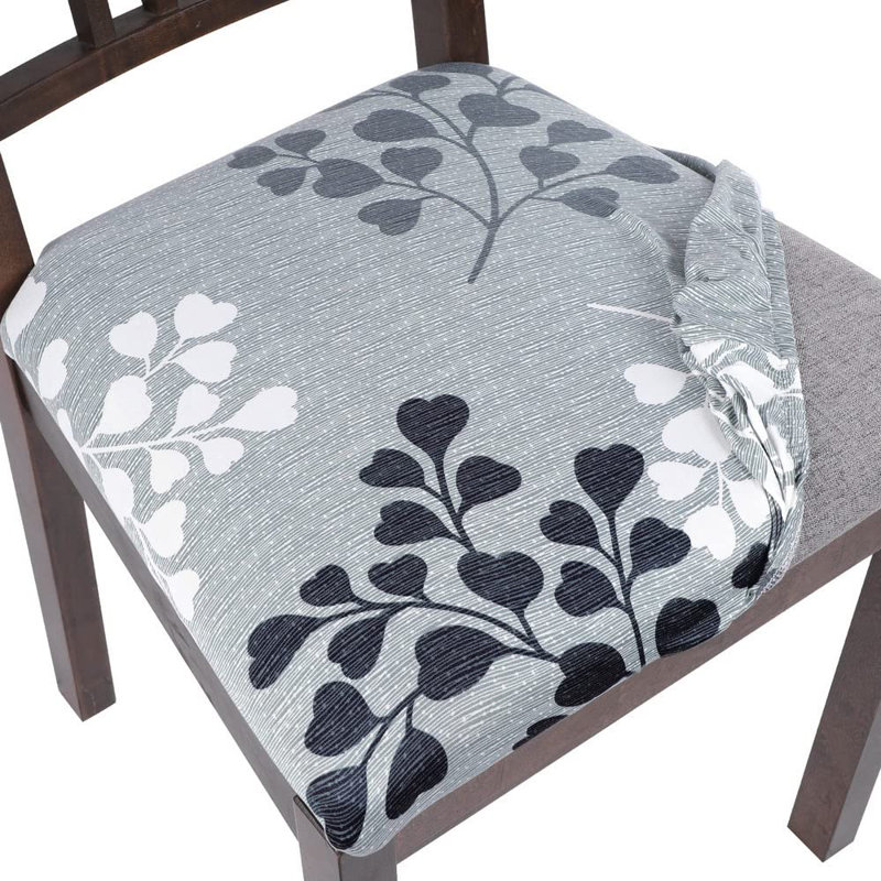 Housses de siège pour chaises de salle à manger Ensemble de 4 housses de chaise à imprimé extensible, housses de coussin de siège de chaise rembourrées lavables et amovibles pour cuisine, bureau (motif de feuilles)