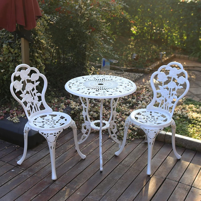 Ensemble bistro 3 pièces - ensemble de table de patio extérieur - fonte d'aluminium antirouille - blanc