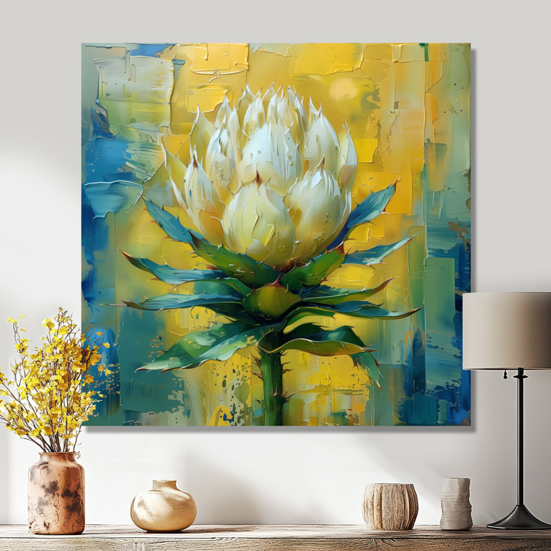 «Blooming Yellow Scottish Thistle Thistle Collage», art mural Thistle, H 30 po x l 30 po x P 1 po, Toile tendue