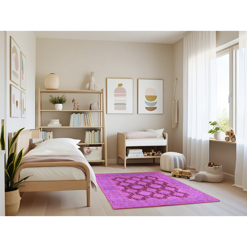 Tapis mauve lavable à la machine Mid-Century Modern 3134, Rectangle 4 pi x 6 pi