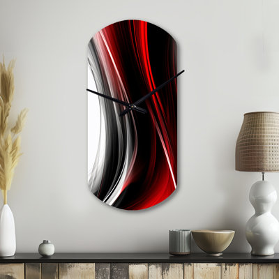 Horloge murale cylindrique rouge, rouge, infini ondulé II - vagues, horloge murale asymétrique moderne