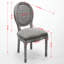 Chaise de salle à manger avec cadre en bois massif de style français à peinture en lin et dossier antique en rotin, brun clair