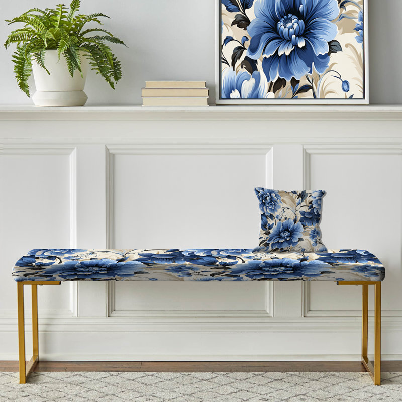 Banc tapissier floral cobalt bleu à motif victorien IV
