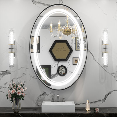 Eumeka Metal Framed Dimmable Anti-Fog Oval LED Wall Mirror