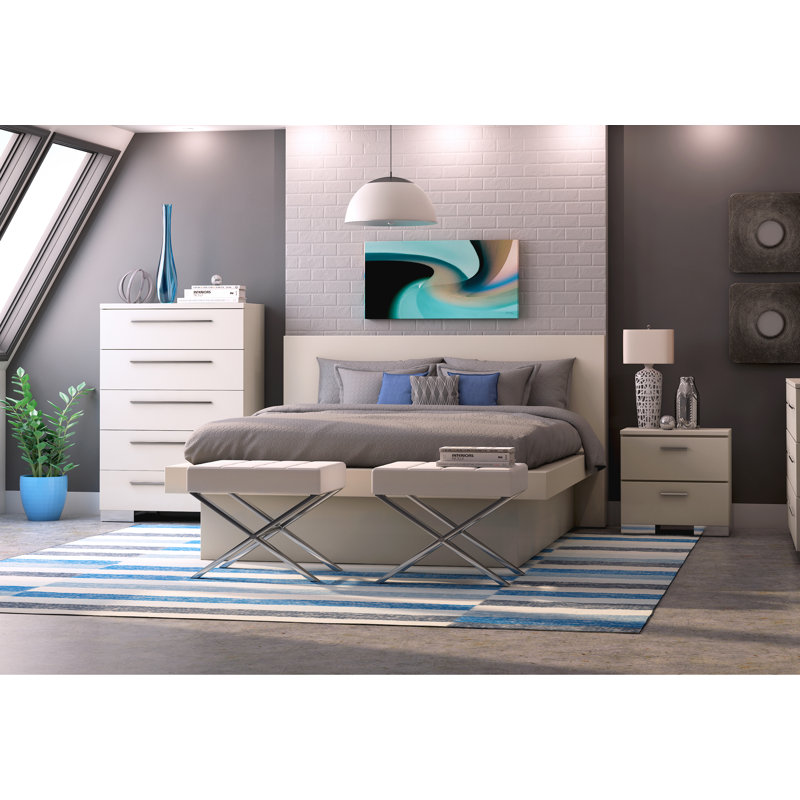 Sienna White Faux Leather Ottoman with Chrome X-Legs