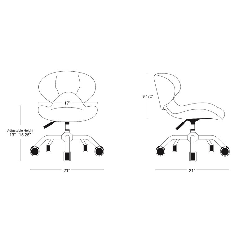 Zedek Backed Adjustable Height Ergonomic Industrial Stool with Removable Casters/Wheels, Gray