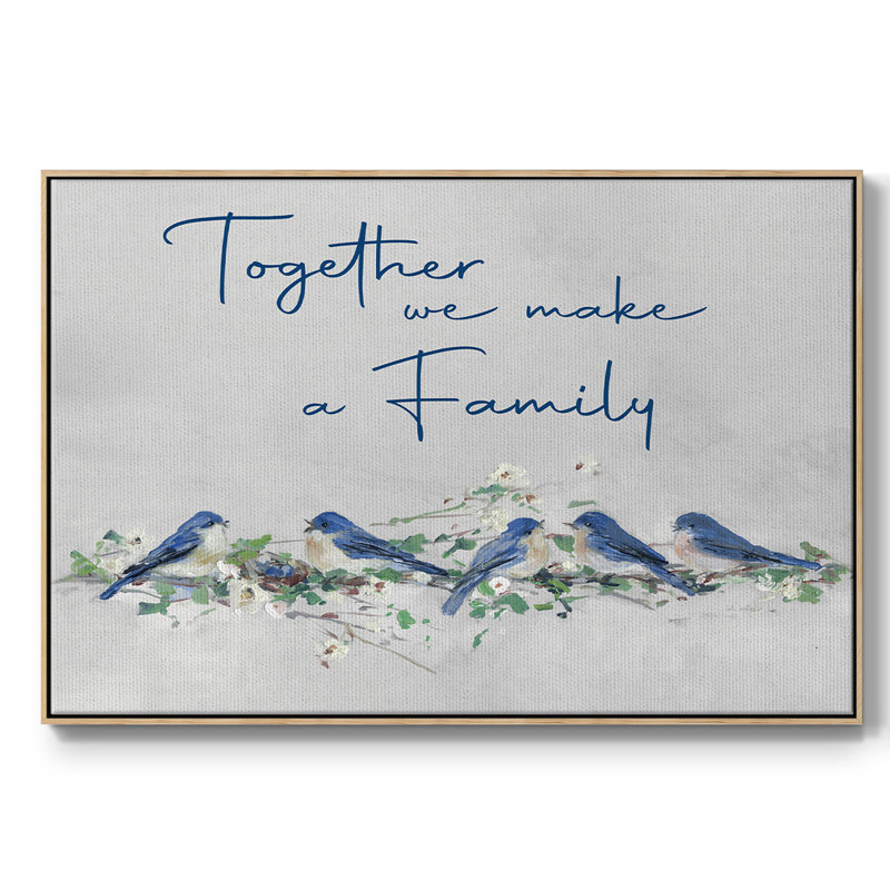 Bluebird Family, peinture sur toile encadrée, H 25 po x l 37 po x P 2 po, Cadre en bois naturel