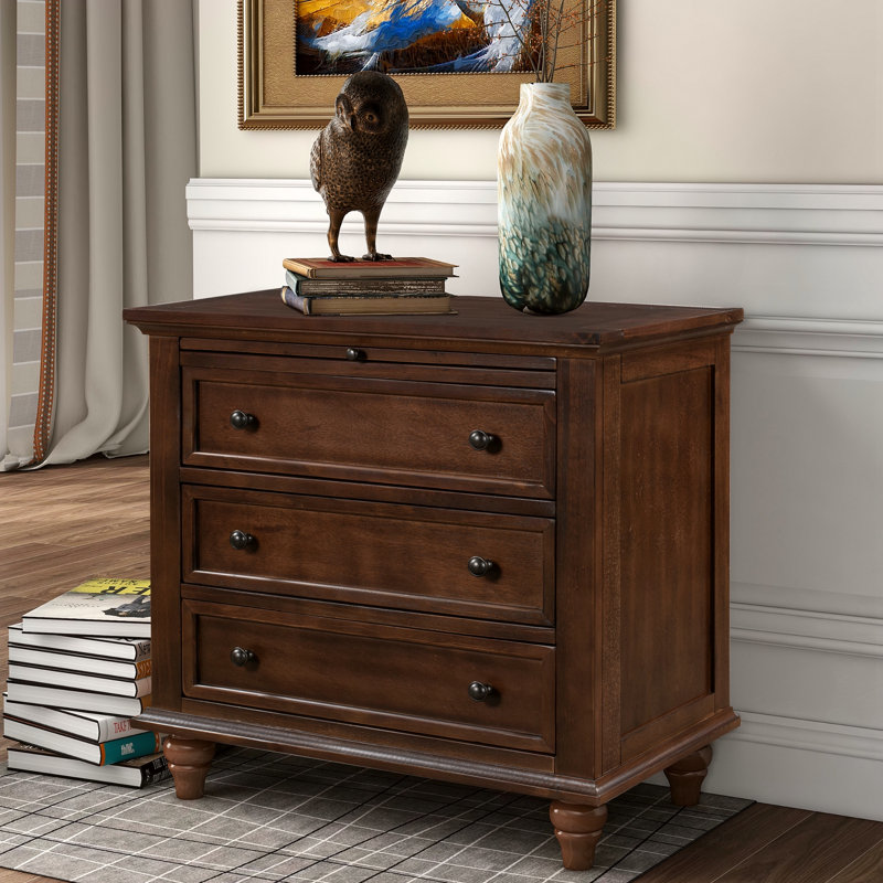 Table de chevet 27,6 po avec placage en bois de pin, Brun