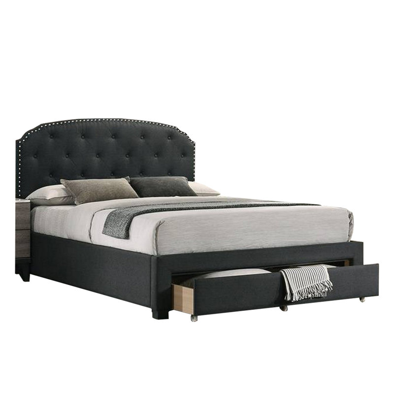 Lit plateforme tapissier avec rangement Rocsi, Gris anthracite, Simple