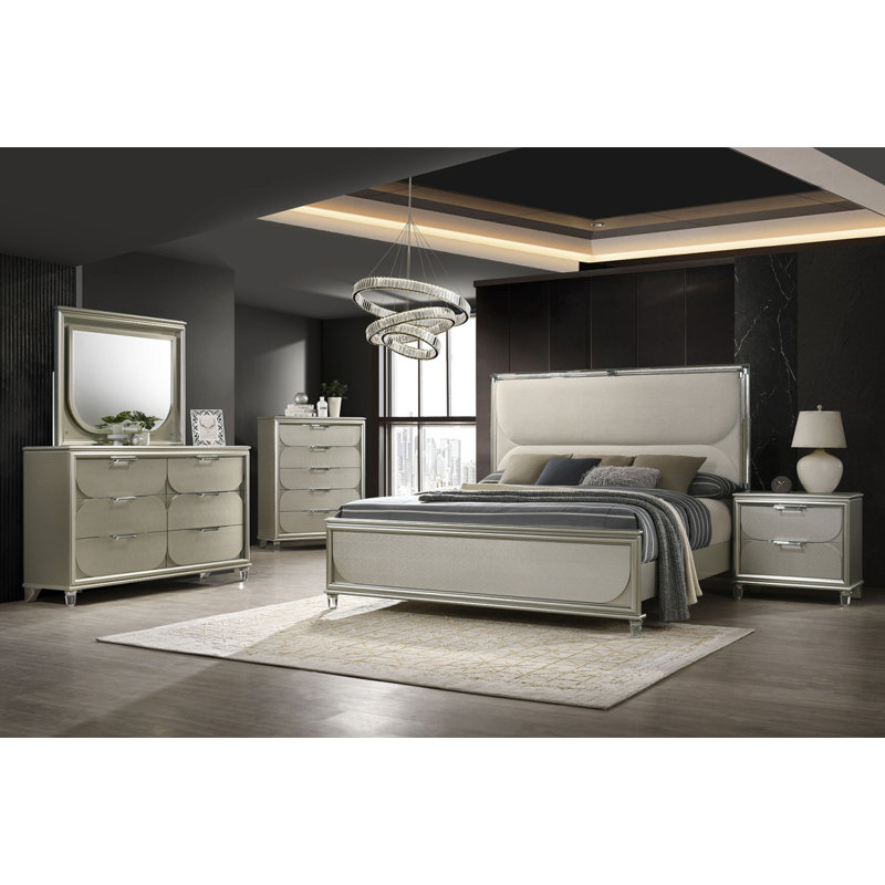 Commode contemporaine en argent à 1 commode à 5 tiroirs