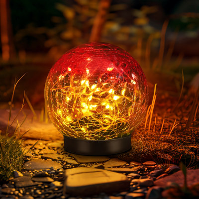 Lampes solaires décoratives d'extérieur Aderyn en verre craquelé, lampes solaires de jardin, décor de terrasse, éclairage de jardin, boule lumineuse, cadeau pour la fête des Mères