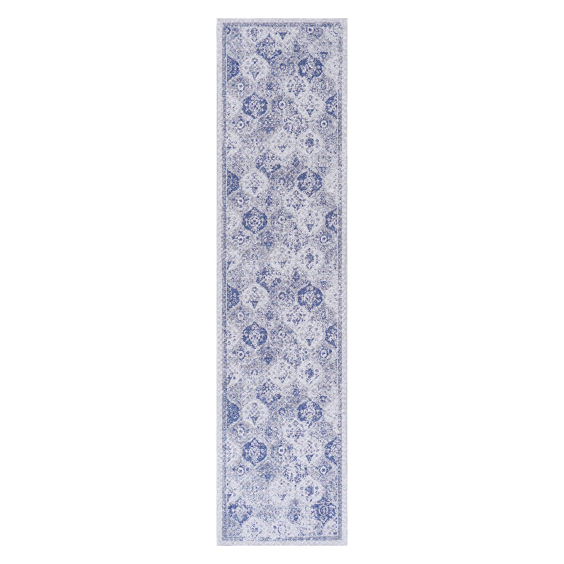 MAVAL Blue Washable Rug Vintage Area Rug, Runner 2'6" x 10'
