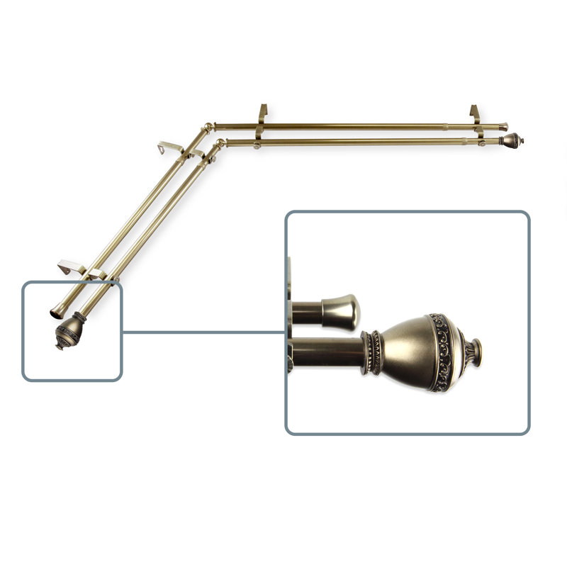 Tringle à rideaux double ajustable Kinbrae, H 66 po x l 120 po, Laiton antique
