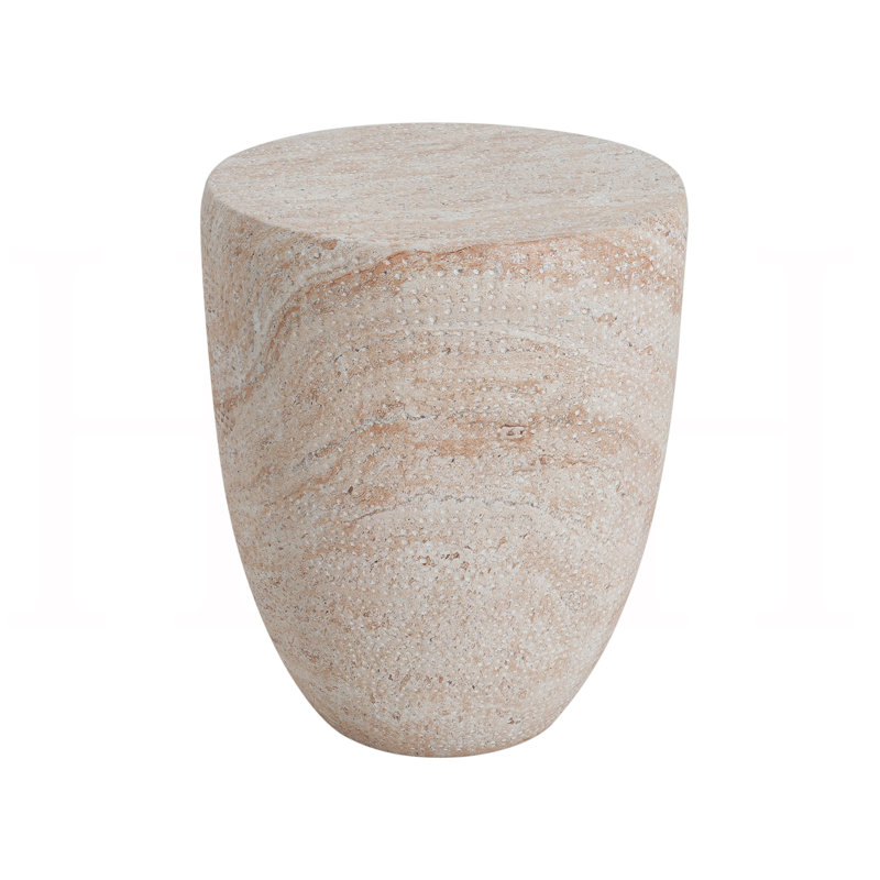 Table d'appoint d'extérieur / d'intérieur en béton léger, finition travertin, 17.5" H x 14.25" W x 14.25" D