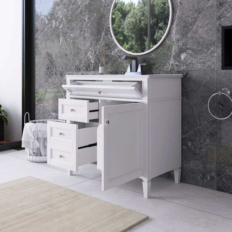 36'' Freestanding Single Sink Bathroom Vanity with Ceramic Top, White