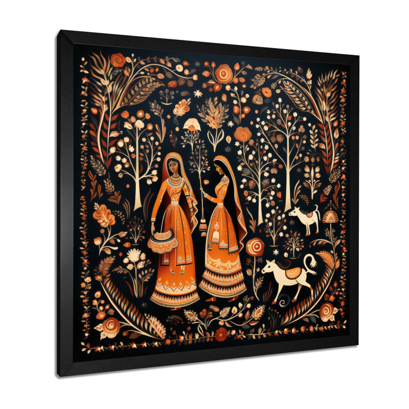 Indian Art Rajasthani Folklore tales II - Art indien, reproduction d'art sur toile encadrée, H 16 po x l 16 po x P 1 po