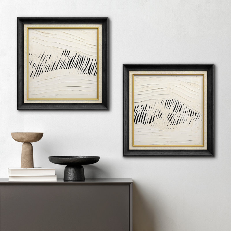 Crème neutre, vague organique, ligne contemporaine, encadrée, œuvre d'art de la chambre principale, 2 pièces