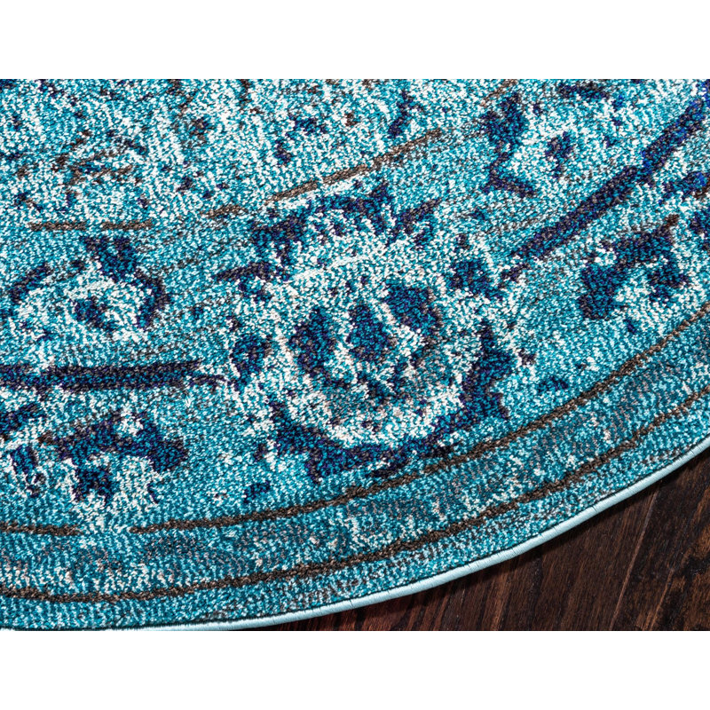 Colfin Washable Floral Indoor Rug, Round 8'