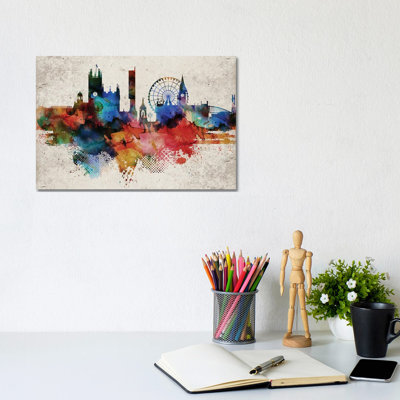 Manchester Abstract Skyline by WallDecorAddict - Wrapped Canvas Painting