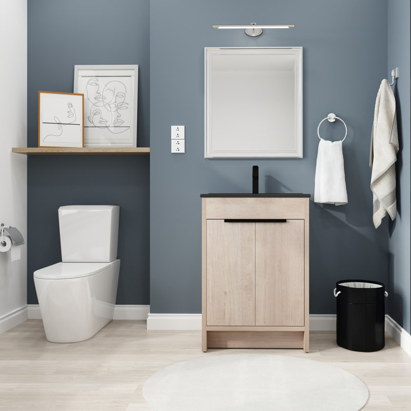 Meuble-lavabo autoportant de 24 po avec lavabo en céramique noire et 2 portes d'armoire à fermeture en douceur, 24", Noir