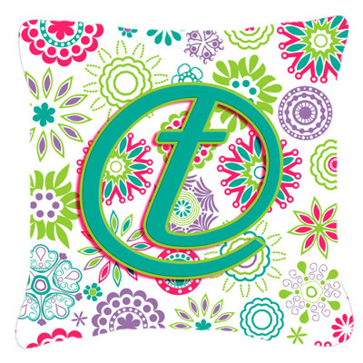 Monogramme initiale fleurs intérieur/extérieur Throw Pillow