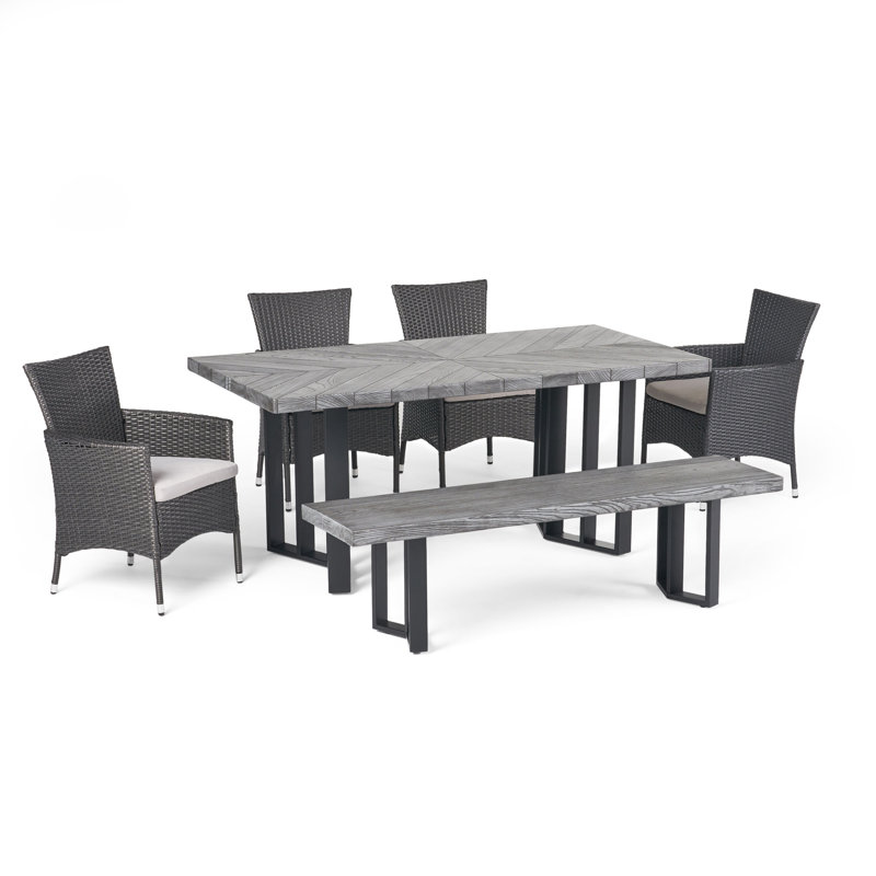 Ensemble repas 6 pièces avec coussins Eginhardt Ortonville, Structure grise / coussins argent