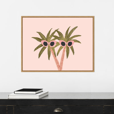 Palmiers et lunettes de soleil par Kendra Dandy - peinture sur toile à cadre flottant
