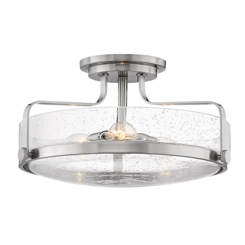Plafonnier rétro semi-encastré 3 lumières Harper, Nickel brossé, Petit