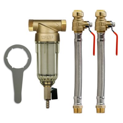 iSpring WSP50 + AHPF12MNPT12X2 Filtre à eau à sédiments réutilisable avec robinet à bille