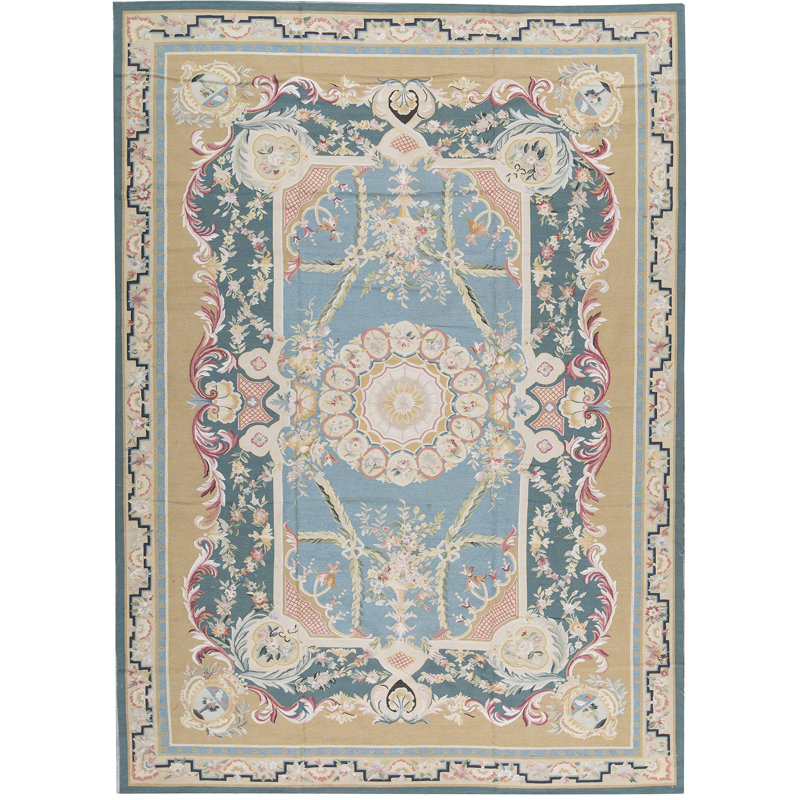 Hand-Knotted High-Quality Blue and Gold Area Rug