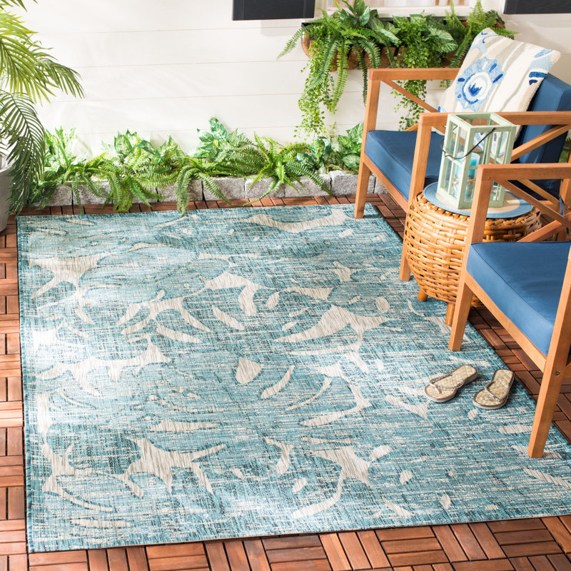 Tapis d'intérieur / extérieur à motif floral Shani Performance, Rectangle 8 pi x 10 pi