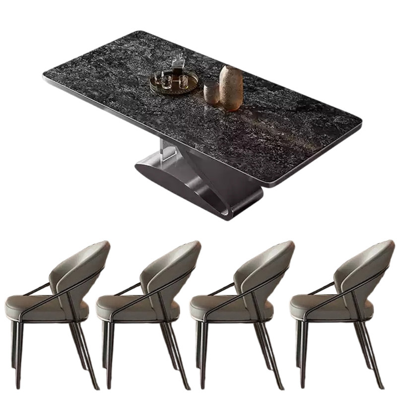 Ensemble de table de salle à manger rectangulaire moderne et simple, Noir, H 29,53 po x L 62,99 po x l 33,46 po