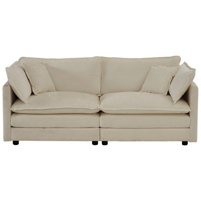 Salon en chenille beige - structure en bois massif et rembourrage en éponge 2 avec coussins pour le siège 2, coussins 4, base, matériau respirant, endroit confortable