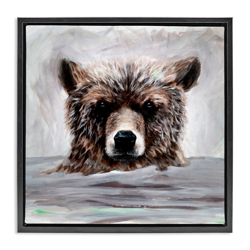 Bathing Baby Bear Floating Frame, design by Jelena Petric, Jet Black Floater Frame, 18" H x 18" W