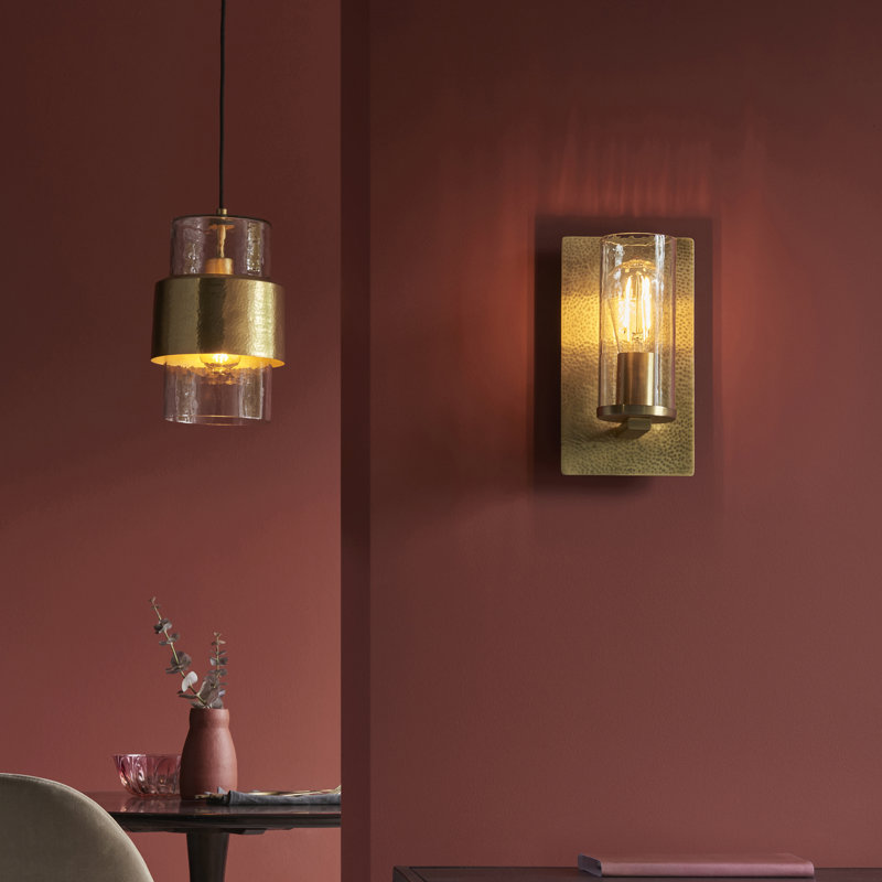 Alzahraa Steel Flush Mounted Sconce, Hammered Brass Plate