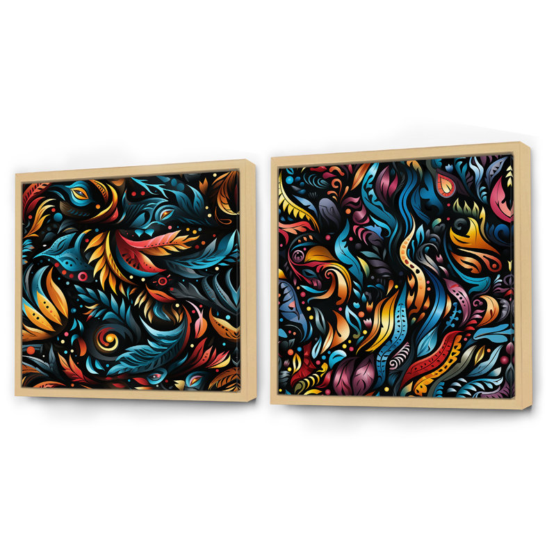 Jessamine - Ensemble de 2 collages carrés botaniques abstraits, Cadre flottant brun, H 16 po x l 33 po