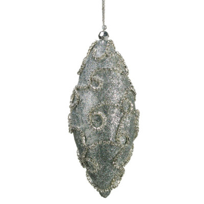 Glitter Silver Shatterproof Christmas Finial Ornament 6"