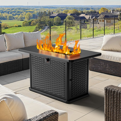 43"Outdoor Firepit Table Propane Fireplace with Lava Rocks, Rain Cover ,Removable Lid, 2 Cup Holders,for Patio Garden with 60,000 BTU Output,CSA-Certified