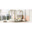Grand lit plateforme à baldaquin avec tête de lit et structure en métal, beige