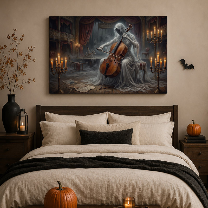 Art mural sur toile, "Ghost jouer un violoncelle à la chandelle", H 12 po x l 18 po