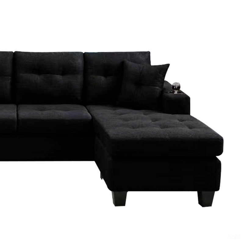 Calliandra Upholstered L-Shaped Sectional Left Hand Facing, Black Linen,  Right Hand Facing