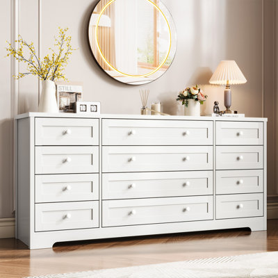 Commode 12 po en bois 12 tiroirs, meuble télé 63 po pour téléviseur 65 po