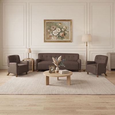 Ensemble de 3 pièces en lin souple comprenant un canapé 3 places capitonné et deux fauteuils d'appoint